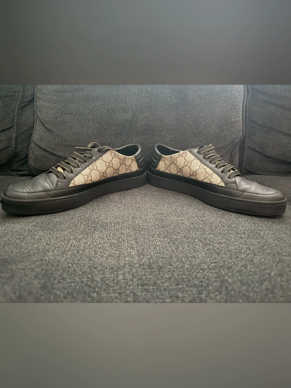 Gucci Men’s Brown GG Canvas & Black Leather Sneakers